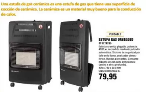 Oferta de Orbegozo - Estufa Gas por 79,95€ en Coinfer