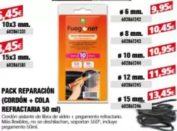 Oferta de Fuege-net - Pack Reparacion (Cordón + Cola Refractaria) por 9,95€ en Coinfer