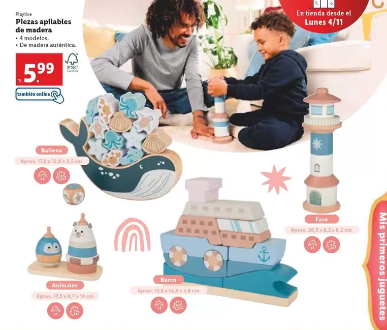 Oferta de Playtive - Piezas Apilables De Madera por 5,99€ en Lidl