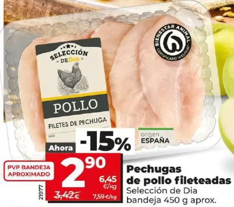 Oferta de Seleccion De Dia - Pechugas De Pollo Fileteadas por 2,9€ en Dia