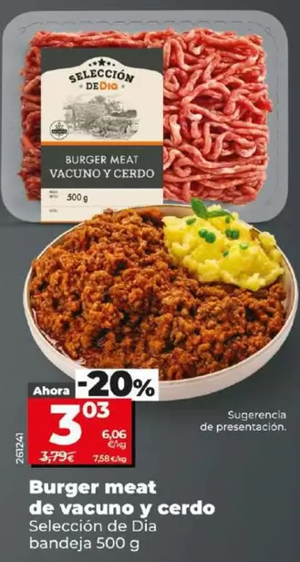 Oferta de Seleccion De Dia - Burger Meat De Vacuno Y Cerdo por 3,03€ en Dia