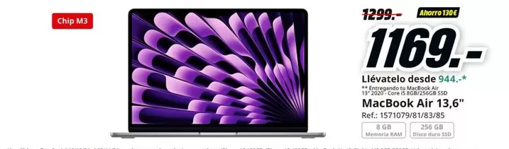 Oferta de Apple - Macbook Air 13.6" por 1169€ en MediaMarkt