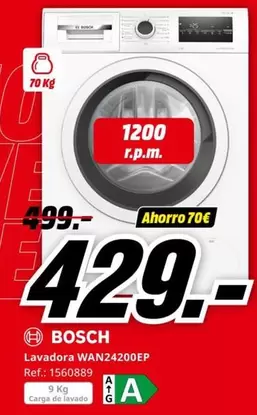 Oferta de Bosch - Lavadora WAN24200EP  por 429€ en MediaMarkt