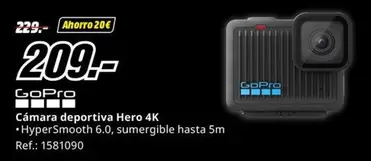 Oferta de GoPro - Cámara Deportiva Hero 4k por 209€ en MediaMarkt