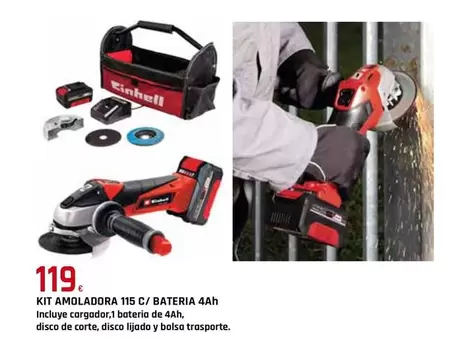 Oferta de Einhell - Kit Amoladora 115 C/ Bateria 4ah por 119€ en Tú Brico-Marian