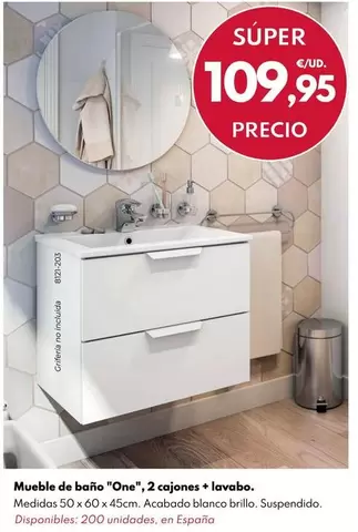 Oferta de Mueble De Baño "One", 2 Cajones+Lavabo por 109,95€ en BricoCentro