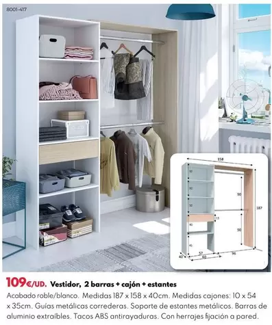 Oferta de Vestidor, 2 Barras + Cajon + Estantes por 109€ en BricoCentro