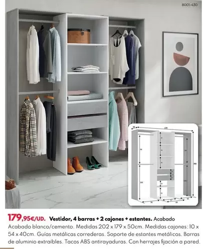 Oferta de Vestidor, 4 Barras + 2 Cajones + Estantes por 179,95€ en BricoCentro