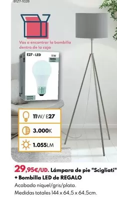 Oferta de Lampara De Pie "Sicigliati" + Bombilla Led De Regalo por 29,95€ en BricoCentro