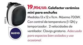 Oferta de Calefactor Cerámico Mini Para Enchufes por 19,95€ en BricoCentro