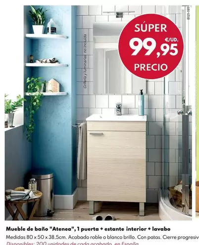 Oferta de Mueble De Baño "Atenea", 1 Puerta + Estante Interior + Lavabo por 99,95€ en BricoCentro