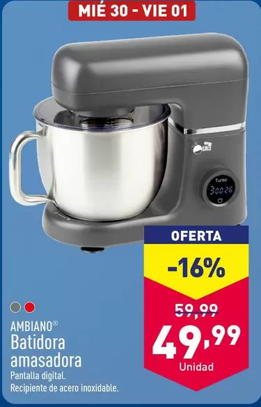 Oferta de Ambiano - Batidora Amasadora por 49,99€ en ALDI