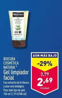 Oferta de Biocura Cosmética Natural - Gel Limpiador Facial por 2,69€ en ALDI