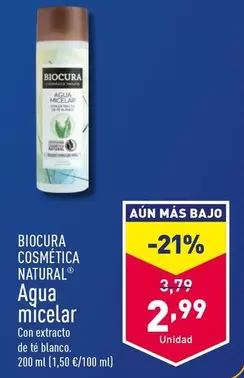 Oferta de Biocura Cosmética Natural - Agua Micelar por 2,99€ en ALDI