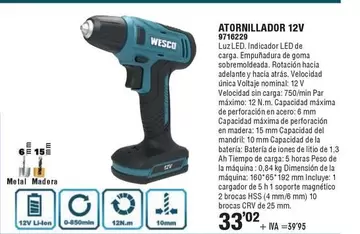 Oferta de Wesco - Atornillador 12V por 33,02€ en Optimus