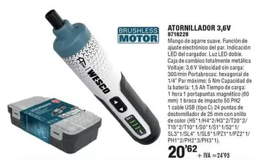 Oferta de Wesco - Atornillador 3,6V por 20,62€ en Optimus