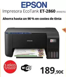 Oferta de Epson - Impresora Ecotank ET-2860 por 189,9€ en Ecomputer