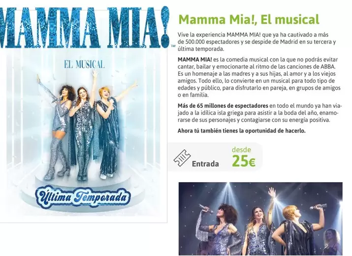 Oferta de Mamma Mia! El Musical por 25€ en Viajes El Corte Inglés