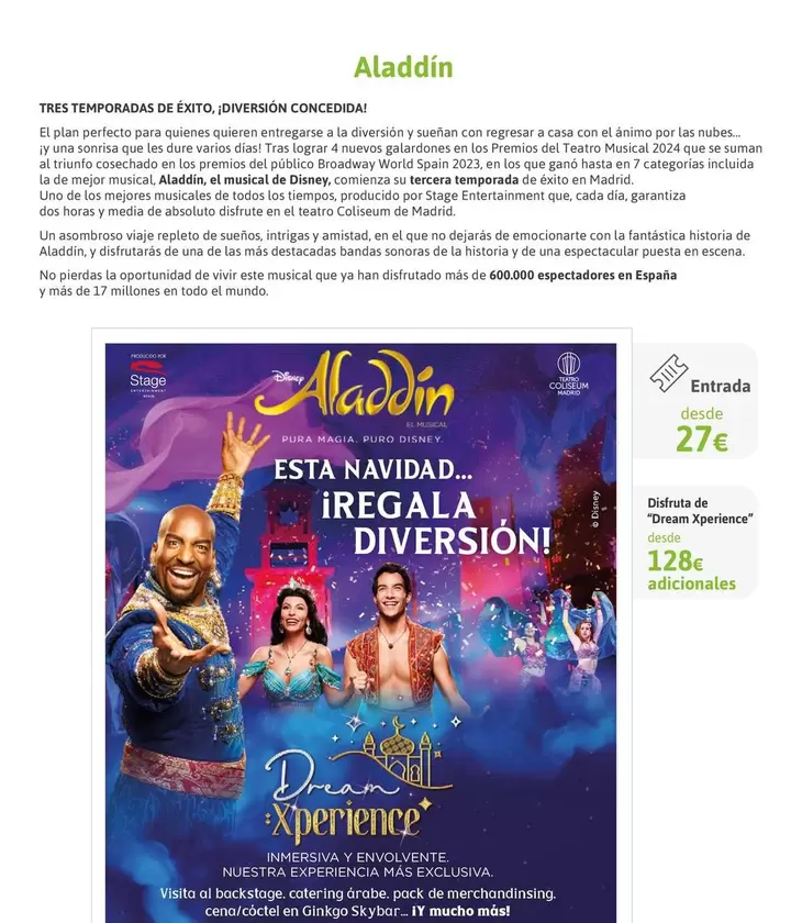 Oferta de Aladdin por 27€ en Viajes El Corte Inglés