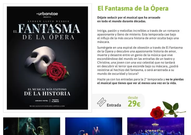 Oferta de El Fantasma De La Ópera por 29€ en Viajes El Corte Inglés