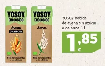 Oferta de YoSoy - Bebida De Avena Sin Azucar O De Arroz por 1,85€ en HiperDino