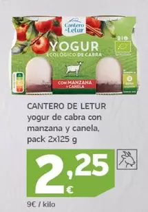 Oferta de Cantero De Letur - Yogur De Cabra Con Manzana Y Canela por 2,25€ en HiperDino