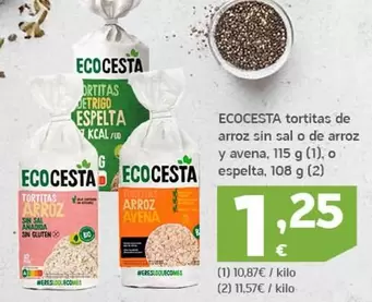 Oferta de Ecocesta - Tortitas De Arroz Sin Sal O De Arroz Y Avena por 1,25€ en HiperDino