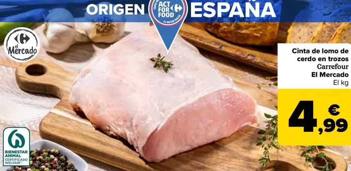 Oferta de Carrefour - Cinta De Lomo De Cerdo En Trozos El Mercado por 4,99€ en Carrefour