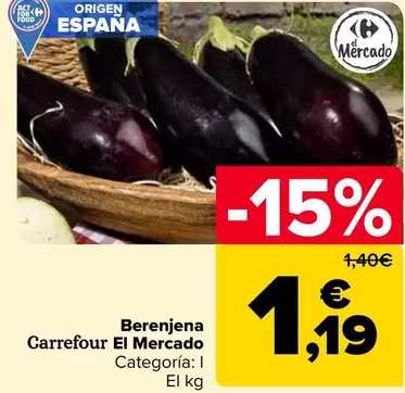 Oferta de Carrefour - Berenjena El Mercado por 1,19€ en Carrefour