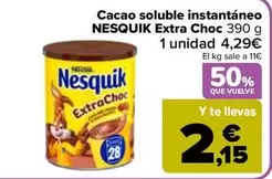 Oferta de Nesquik - Cacao Soluble Instantáneo Extra Choc por 4,29€ en Carrefour