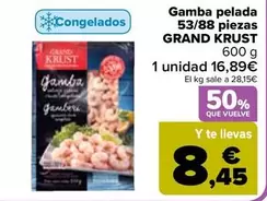 Oferta de Grand Krust - Gamba Pelada  53/88 Piezas   por 16,89€ en Carrefour