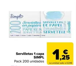 Oferta de Simply - Servilletas 1 Capa por 1,25€ en Carrefour