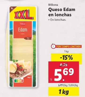 Oferta de Milbona - Queso Edam En Lonchas por 5,69€ en Lidl