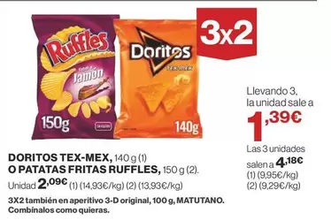 Oferta de Doritos - Tex-mex O Patatas Fritas Ruffles por 2,09€ en Supercor