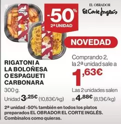 Oferta de El Corte Inglés - Rigatoni A La Bolonesa O Espagueti Carbonara por 3,25€ en Supercor