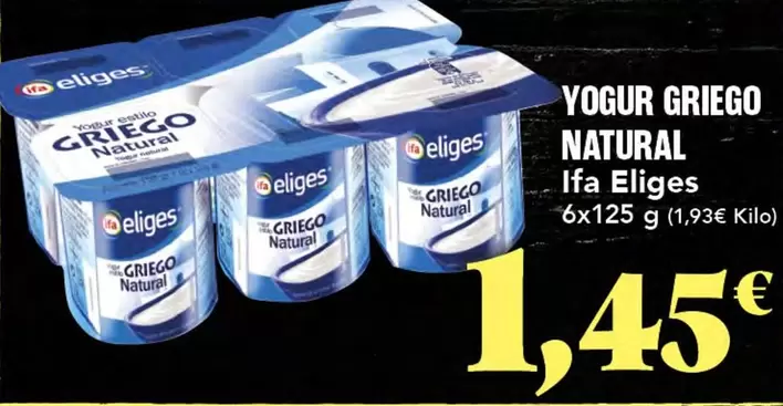 Oferta de Ifa Eliges - Yogur Griego Natural por 1,45€ en Gadis