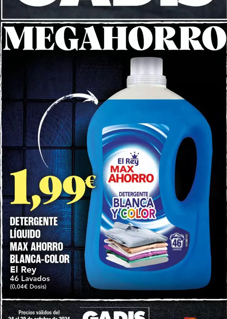 Oferta de El Rey - Detergente Liquido Max Ahorro Blanca por 1,99€ en Gadis