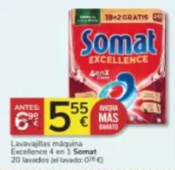 Oferta de Somat - Lavavajillas Máquina Excellence 4 En 1 por 5,55€ en Consum