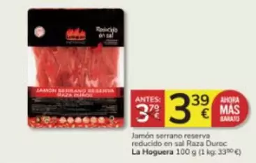 Oferta de La Hoguera - Jamon Serrano Reserva Reducido En Sal Raza Duroc por 3,39€ en Consum