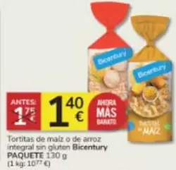 Oferta de Bicentury - Paquete Tortitas De Maiz O De Arroz Integral Sin Gluten por 1,4€ en Consum