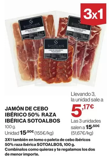 Oferta de Sotoalbos - Jamón De Cebo Ibérico 50% Raza Ibérica Sotoalbos por 15,5€ en El Corte Inglés