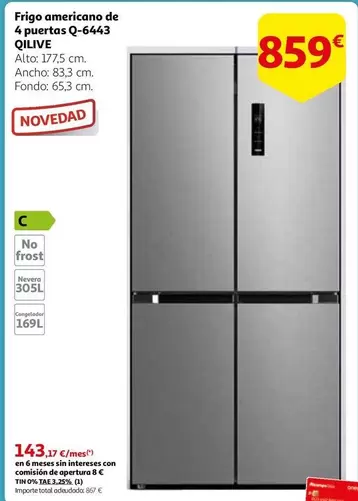 Oferta de Frigo - Figo Americano De 4 Puertas Q-6443 por 859€ en Alcampo