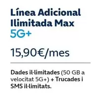 Oferta de Linea Adicional Ilimitada Max 5G+ por 15,9€ en Movistar