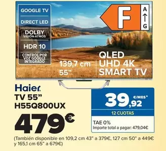 Oferta de Haier - Tv 55 H55Q800UX por 479€ en Carrefour