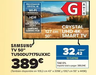 Oferta de Samsung - Tv 50" TU50DU7175UXXC por 389€ en Carrefour