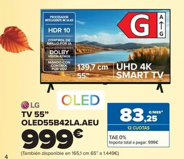 Oferta de LG - Tv 55" OLED55B42LA.AEU por 999€ en Carrefour