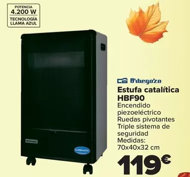 Oferta de Orbegozo - Estufa Catalitica HBF90 por 119€ en Carrefour