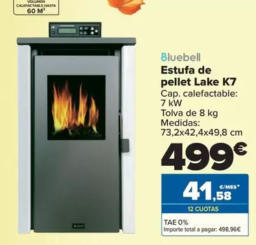 Oferta de Bluebell - Estufa De Pellet Lake K7 por 499€ en Carrefour