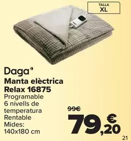 Oferta de Daga - Manta Electrica Relax 16875 por 79,2€ en Carrefour