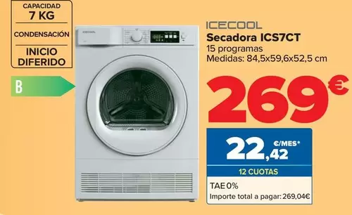 Oferta de Icecool - Secadora ICS7CT por 269€ en Carrefour